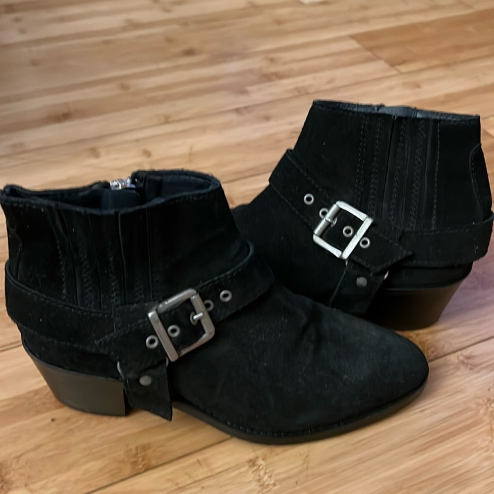 All Saints Black Ankle Boots with Silver Buckles